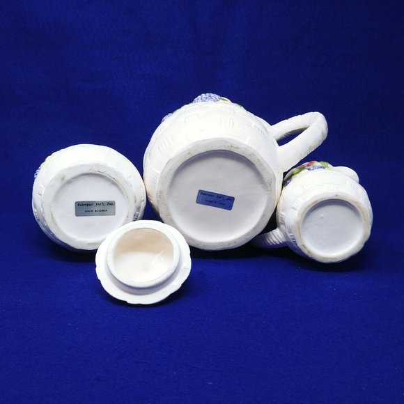 Pitcher Sugar Creamer Set Basket Weave Fruit Pattern Interpur Int'l Ceramic - Picture 9 of 11